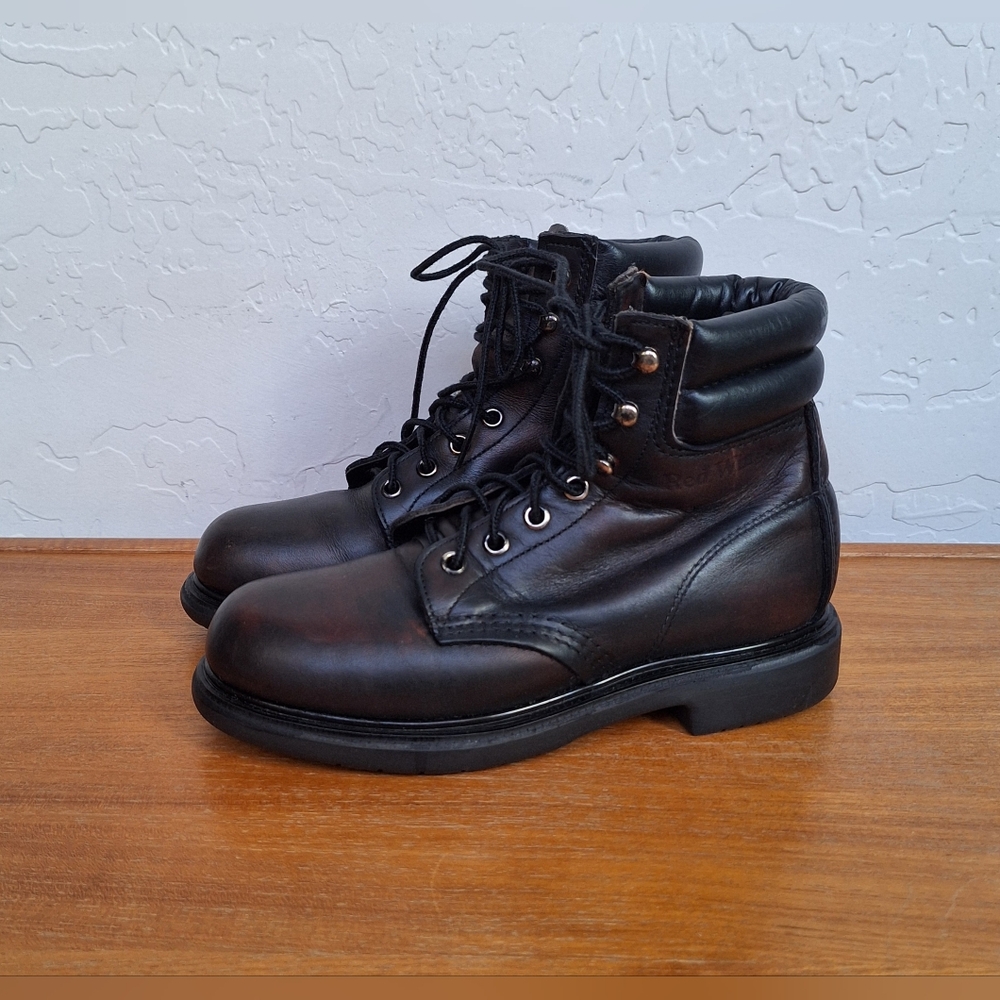Vintage Red Wing Steel Toe Boots Leather Lace Up Black Workwear Safety Womens 6